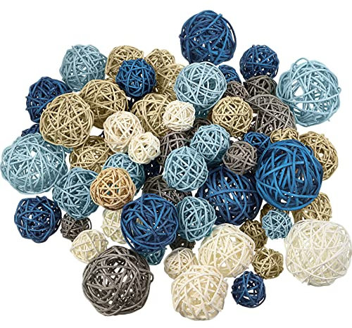 72 Stück Rattan-Kugeln, dekorative Kugeln, Tafelaufsatz, Schüsseln, Kugeln, Vasenfüller für Frühling, Sommer, Hochzeit, Party, Potpourri-Dekoration, 4 Größen (blau, himmelblau, grau, beige, weiß)