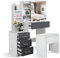 Blisswood Dressing Table with Mirror and Stool, Vanity Desk with 4 Drawer 3 open Storage Shelves and 3 Hidden Shelves, Modern Makeup Table for Bedroom & Living Room (White/Grey)