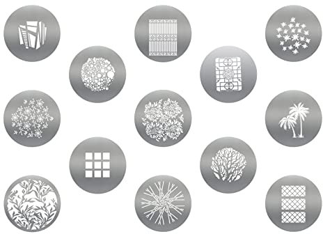 GOBO Set para snoot óptico Aleación de Aluminio Mount Bowens 13 Tarjetas gráficas Gobos,Placas metálicas con Motivos Huecos,Accesorios fotográficos para Godox Soonpho AMBITFUL(Grupo II)