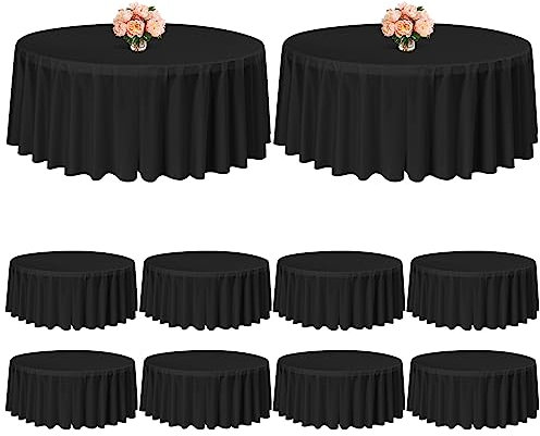 10 Stück runde Einweg Tischdecke Schwarze runde Einweg Kunststoff Tischdecken, runde Tischdecke 84Zoll/214cm, wasserdichte Einweg-Tischdecken für Picknicks Partys Hochzeiten Bankette Dekoration
