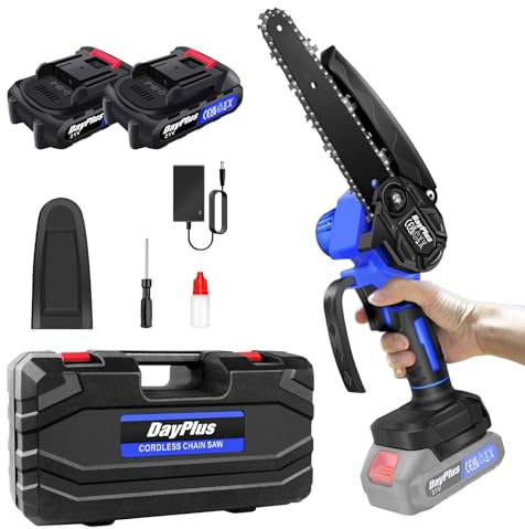 Mini Chainsaw Cordless 6 Inch with 2 * 1.5Ah Batteries and 1 Chains, Battery Powered Small Chain Saws for Tree Branches, Courtyard, Household, Garden (Included Carry case)