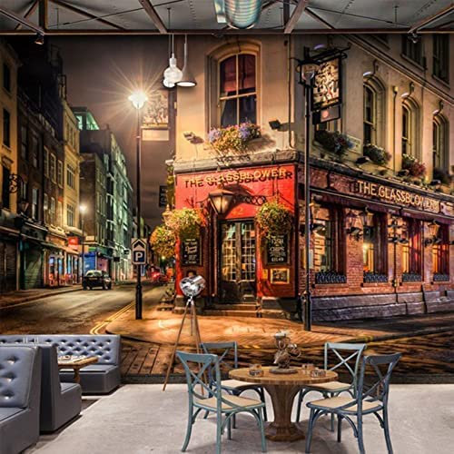 3D Fototapete Wandmalerei Stadt Nachtansicht Bar Café Restaurant Wasserdichte Wandtapete, Modernes Wohnzimmer, Sofa, Tv-Hintergrund, Wandkunst, Abziehen Und Aufkleben, W 350 (Breite) x 256 (Höhe) cm