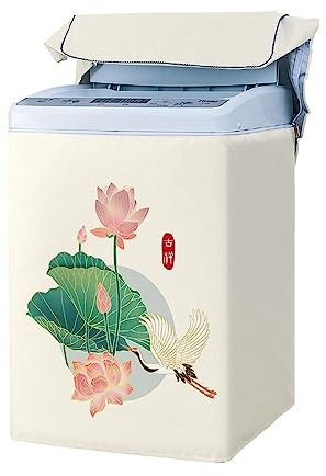 Odot Waschmaschinenabdeckung Toplader, Staubdichte wasserdichte Sonnenfest Abdeckungen für Waschmaschine und Trockner, Waschtrocknerabdeckung (S-Kapazität 4,5~5,5 kg,Lotus Blatt)