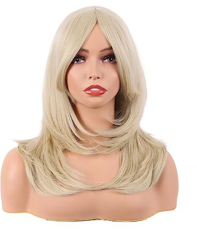 MapofBeauty 20 Zoll/50 cm Länge Layered Mit Pony Gerade Synthetische Faser Shoulder Lange Haarfasern für Täglich Perücke (Gold)