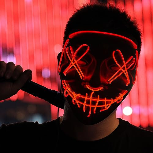 SHIYOUO LED Halloween Maske, 3 Steuerbare Verschiedene Blinkmodi Masken, Grusel Purge Maske Dunkeln Leuchten Augen Cosplay Grusel Karneval Fasching Halloween Party Maske - Rot