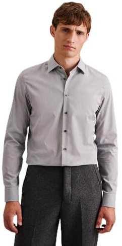 Seidensticker Herren Business Hemd - Slim Fit - Bügelfrei - Kentkragen - Kurzarm - 100% Baumwolle, grau, 44