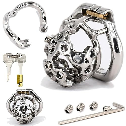 ScreaAss Kleiner Metall Peniskäfig Keuschheitsgürtel Herren CBT Schmerz Chastity Cage Mit Abnehmbarer CBT-Spikes Und Verstellbarer Penisring SM Extrem Penis Lock Sexspielzeug Für Männer,Silber,41mm