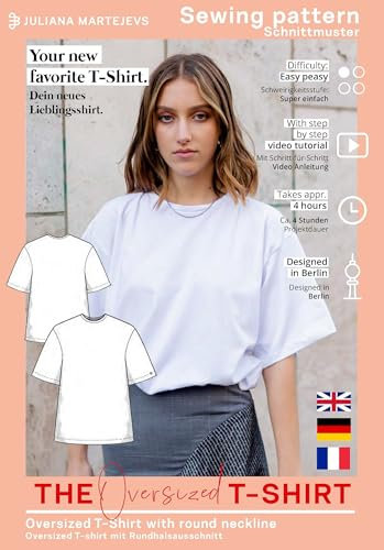 Schnittmuster Oversized T-Shirt Jersey Oberteil Damen (Gr. XS-XXXL) Papierschnittmuster mit Nähanleitung zum Nähen