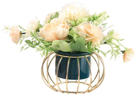 DECHOUS 1stück Künstliche Hortensie Dekoration Aus Eisen Und Keramik Simulierter Blumenpot Für Stilvolle Tischdekoration Im Wohnzimmer Büro Fensterbank Champagnerfarbe