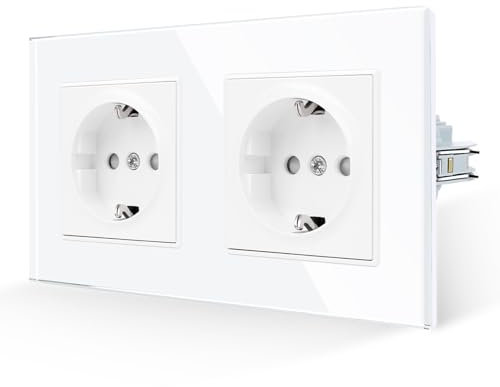 JIMEIDA Doppelsteckdose Glas Weiß Mit Haken 16 Amp Standard Schuko Steckdose Gehärteter Glasscheibe Schutzkontakt Wandsteckdose 157 * 86mm 250V