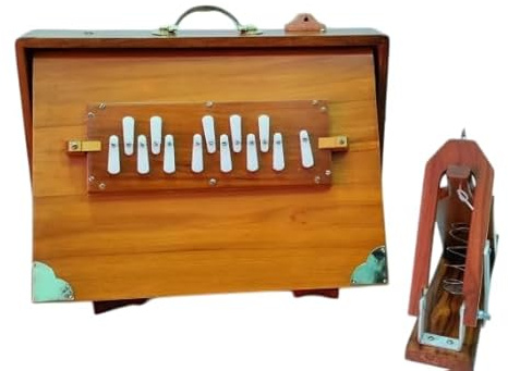 Shruti Box, 40,6 x 30,5 x 7,6 cm, reines Teakholz mit Kupferzunge, Fußpedal, Gigbag, natürliche Farbe, Musikinstrument gestimmt 440 Hz (432 Hz auf Anfrage)