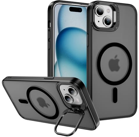 Hitaoyou Translucent Matte Camera Kickstand iPhone 13 Case - Magsafe Compatible, Military Grade Shockproof Black