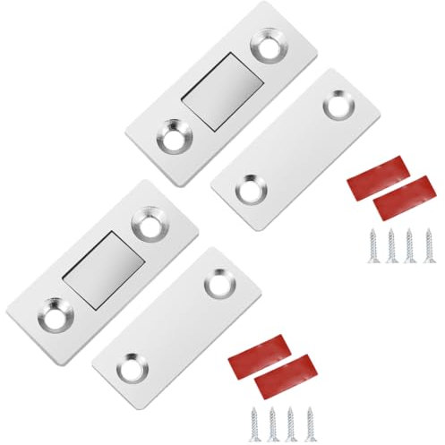 FMYODWU 2pcs cabinet door magnet, slim cabinet door magnet, strong self adhesive door magnet, slim adhesive sliding door magnet, magnetic kitchen door magnet with screws, for wardrobe, sliding doors