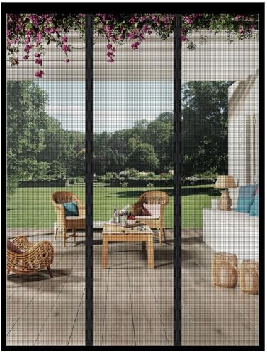 Tenda Zanzariera Magnetica Porta Anti Zanzare, Sinistro Destro due Laterale Apertura Facile, Rete Fine, per Porte Finestre per Balcone Chiusura Automatica, Zanzariera con Calamita, Nero/180x230cm