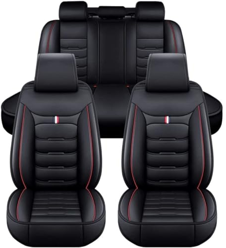 OTCPP Auto Sitzbezüge Set für Ford Kuga III 2019 2020 2021 2022 2023, Leder Autositzbezüge, Vorne Und Hinten Wasserdicht Auto Schonbezüge, Full Set Sitzbez Sitzschoner Zubehör,E Black+red