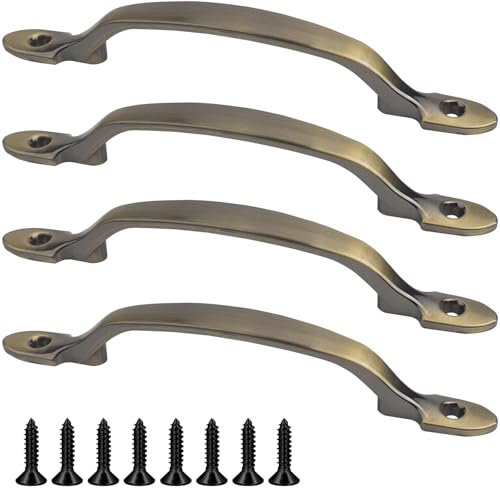 Roellgs 4pcs Door Handles, D Handle, Gate Handle for Wooden Gates,Suitable for Bathroom Barns Shed Pull Handle Cabinet (Retro Colour)