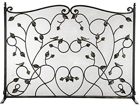 SIbeg Paneel-Funkenschutz, Eisen-Kaminschutz, Metallgeflecht, Sicherheits-Kaminschutz für Holz, Schmiedeeisen – Schwarz