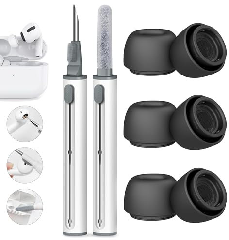 Foweroty Silikon-Ohrstöpsel Ersatz für AirPods Pro und AirPods Pro 2. Generation, mit Rauschunterdrückungsloch und integriertem Staubschutz-Bildschirm, 3-in-1-Reinigungsset für USB-C-Ladehülle (3 Paar
