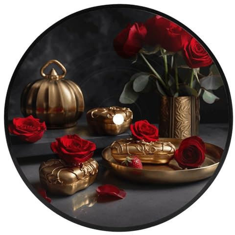 Retro-Untersetzer für CD-Schallplatten, exquisit serviert mit frischen roten Rosen, bedruckte Untersetzer für Schreibtisch, Kaffee-Untersetzer, Getränke-Untersetzer, niedliche Untersetzer für