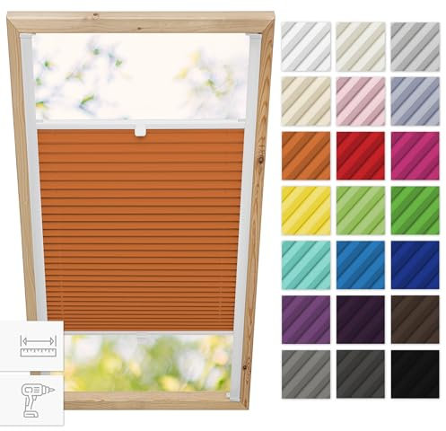 Estika Dachfenster plissee mit Bohren für Fakro Fenster - Modell: 94/140 - Stofffarbe: Orange - Dachfenster Rollo, Fensterrollo innen, Fenster plissee