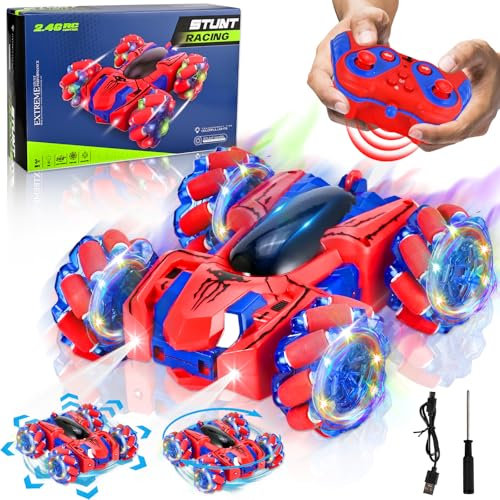 GOLDGE Ferngesteuertes Auto, 2.4Ghz 360° Spin Rc Auto 4WD Ferngesteuerte Autos mit Coolen LED, Rc Car Spielzeug ab 6-12 Jahre Jungen Mädchen für Indoor Outdoor