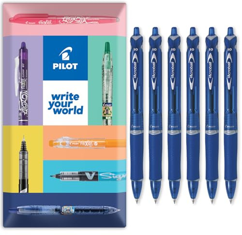 PILOT Acroball Retractable Ballpoint Pen - Begreen Range 79% Recycled - Pack of 6 Pens in Envelope Gift Packaging - Medium 1.0mm Nib - Ideal for Writing, School, Home, Revision, Office. (Blue)