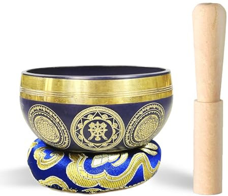 REGIS Tibetische Klangschalen-Set, Achtsamkeit und Stressabbau, Zen-Dekor, Schale handgefertigt in Nepal für Heilung und Achtsamkeit (Dunkelblau, 3IN)