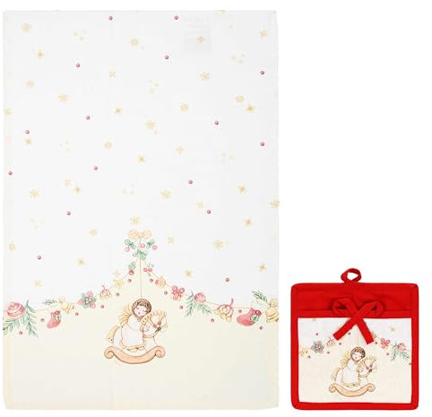 THUN, Set Presina e Canovaccio In 100% Cotone, Collezione Sorprese di Natale, Idea Regalo per Natale, Presina 20 x 20 cm, Canovaccio 40 x 60 cm