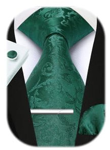 Enlision Green Ties for Mens Paisley Tie and Pocket Square Set