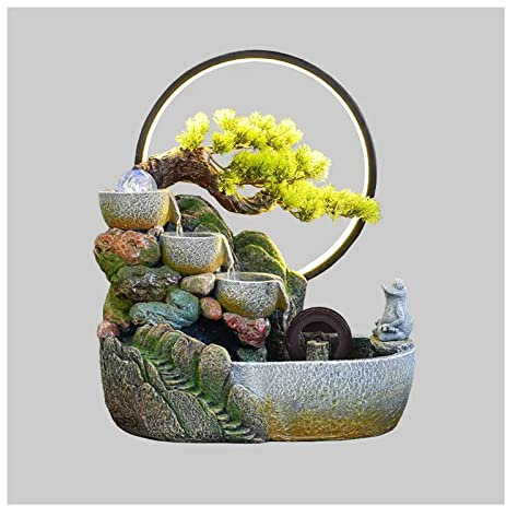 Fontaine Interieur Cascade Cascade de fontaine de bureau de relaxation intérieure, cascade intérieure de méditation zen avec pompe et brouillard d'eau, cascade éclairée for la décoration de bureau à d