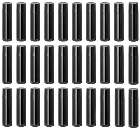 Lippenstifthülsen Leer, Wiederverwendbar Kunststoff Leer Lippenpflegestift Nachfüllbar mit Kappe für DIY Hausgemachte Lippenbalsams (30 Stück,Schwarz, 5g)