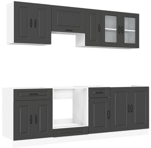 vidaXL 8-TLG. Küchenschrank-Set Kalmar Schwarz Holzwerkstoff, Küchenzeile Einbauküche, Schrank-Set, Unterschrank, Küchenschrank, Hängeschrank