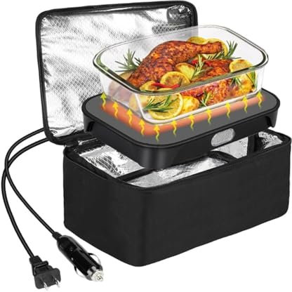 GZKDKZB Forno Portatile, scaldavivande per Ufficio Domestico 12V/24V/110-120V, Mini microonde Personale da 80 W, Lunch Box Elettrico riscaldato per Viaggio, Auto, Camion, Hotel