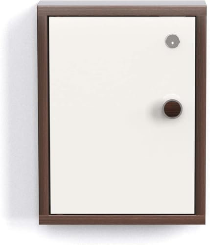 Schlüsselschrank aus Holz zur Wandmontage mit Spind, für 18 Schlüssel, Wenge und Weiß