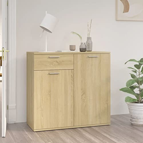 Myheimly Sideboard mit 4 Türen 2 Schubladen Kommode Anrichte Mehrzweckschrank Beistellschrank Schrank Standschrank Holzwerkstoff Sonoma Eiche,80 cm