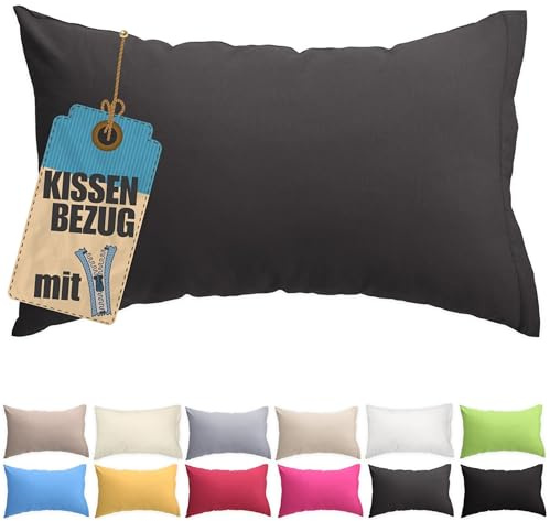 Kissenbezug 50x60 cm Anthrazit Baumwolle - Reißverschluss verdeckt | Kissenhülle einfarbig, waschbar, atmungsaktive Baumwoll-Mischgewebe (85% BW, 15% Poly), Kopfkissenbezug, viele Variante