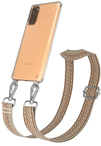 EAZY CASE Handykette - Verstellbares Taschenband kompatibel mit Galaxy S20 FE, Schulterriemen, Handykordel mit Silikon Hülle, Umhängetasche, Wellen - Beige Braun Metall Silber