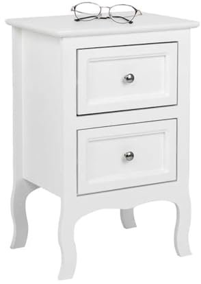 TactFire Table de Chevet Table de Nuit Blanche avec 2 Tiroirs, Chevet de Lit Bois, Commode Chambre 40 x 30 x 60cm (1)