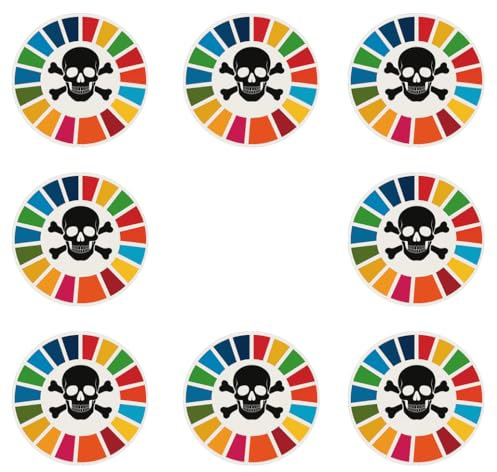 Sammys Shirt Store 8 Stück Aufkleber 4cm rund Great Reset Skull Totenschädel Sticker Sparpack gut haftend Aktiv Werden