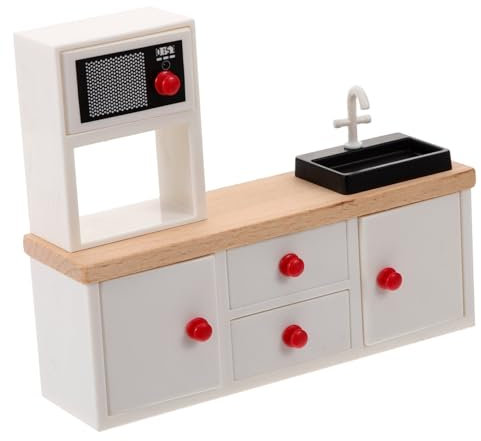VANZACK Miniatur Puppenhaus Küchenspülenschrank Aus Holz Kompakt Weiß Lackiert Puppenhausmöbel Zubehör 1:12 Kleiner Spültisch Dekoration Für Miniaturhäuser Und Puppenhausszenen