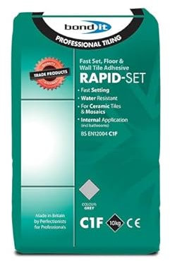Bond It Rapid Set Tile Adhesive - Fast Setting Cement Based Tile Grout - Walls & Floors - Grey (10KG)