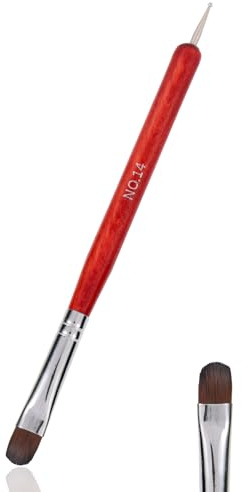 2pcs French Brush for Nails, Dual Head Clean Up Brush for Gel Nail, Acrylic and French Tips with Wood Handle & Nylon Bristles Art Design Detailing Polish Tool (Red)