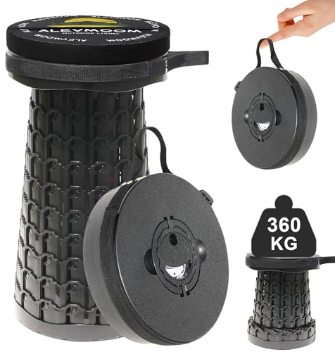 ALEVMOOM Upgrade Tabouret télescopique Portable réglable avec Coussin épais - Tabouret Pliant Portable pour l'extérieur, Le Camping, Le Jardin, la pêche, Le Barbecue, Le Camping - Charge maximale