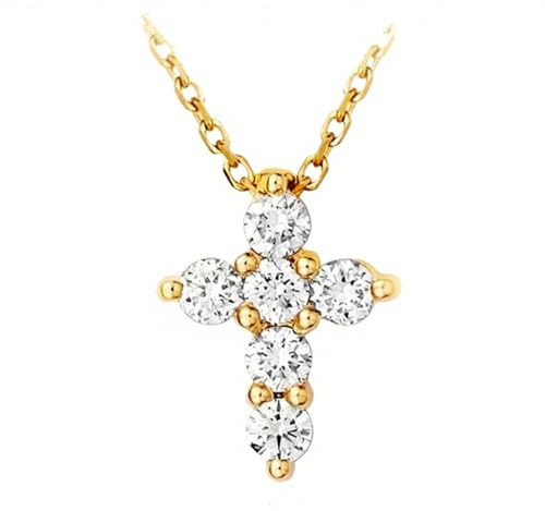 Ayoiow Gold Anhänger 18K Kreuz mit 0,18 ct Diamanten, Gold Kette 750 für Sie| 18K Gelbgold | Trendiger Modeschmuck für Halloween