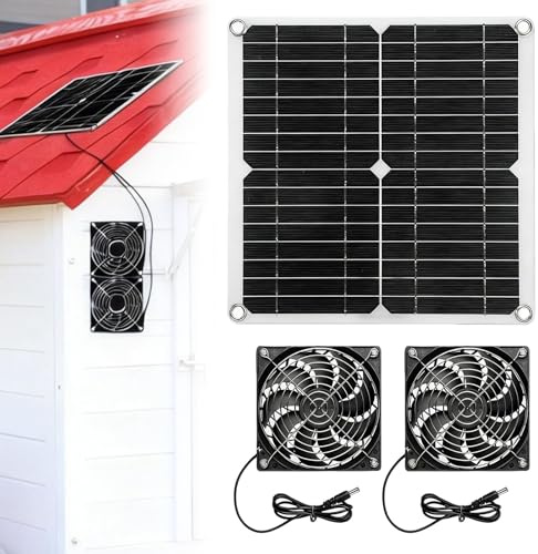 Solar Ventilator, Solarbetriebener Ventilator, 12W wetterfestes Solarpanel mit DC-Ventilator, Solar Dual-Abluftventilator, Tragbarer Badlüfter für Camping Caravan Yacht Gewächshaus Hühnerhaus