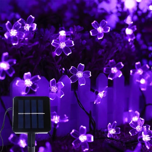 Kaleora Solar Lichterkette Kirschblüten, 7 Meter 50 LEDs Blumen Lichterkette Außen Wasserdicht, 8 Modi, Kirschblüten Solarlichterkette für Garten, Terrasse, Balkon, Bäume, Hochzeit, Party Deko, Lila