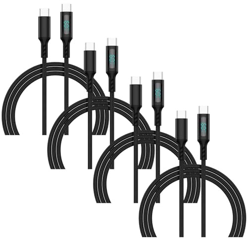 Eaxus USB-C auf USB-C Schnellladekabel 60W | 1m Ladekabel mit LED-Display | Power Delivery | Datenkabel zum Aufladen & Synchronisieren | Schwarz | 4er Set