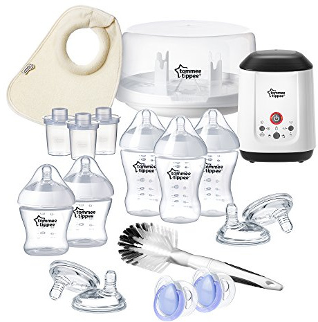 Tommee Tippee Ultra All-in-One Newborn Gift Set, Includes Sterlizer, Pouches, Bottle Warmer, Bottle and Nipple Brush, Bib, Pacifiers - BPA-Free