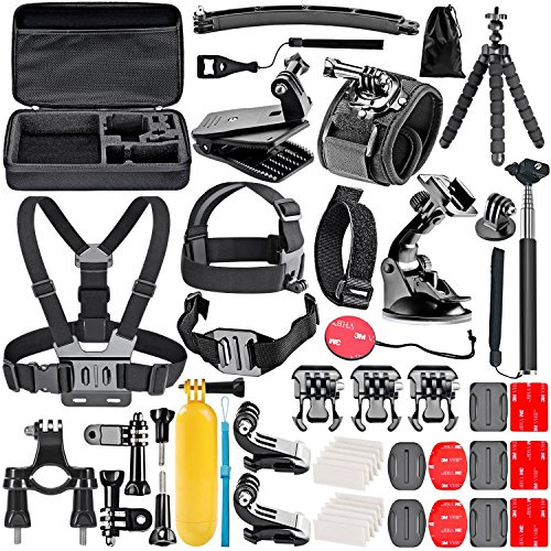 REY Maletín para GoPro Kit 30 Accesorios Funda Correas Palo Selfie Boya Trípode Soporte Pinza Ventosa