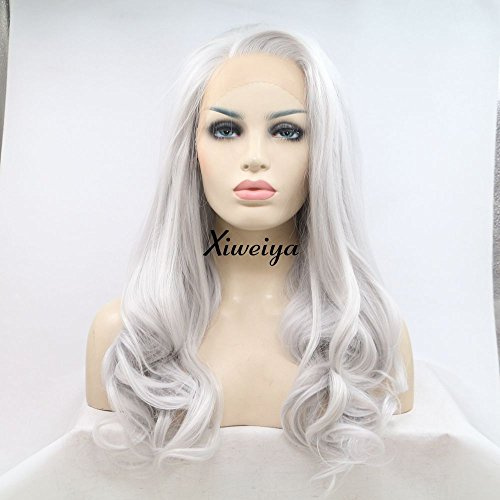 Xiweiya Platinum Grey Wigs Heat Resistant Fiber Hair Side Part Body Wave Silver White Hair Wigs 13x3 Synthetic Lace Front Wigs for Women Makeup Christmas Cosplay Party 24 Wig